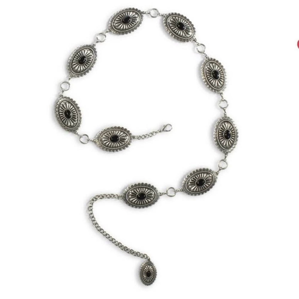 ARIAT SILVER & BLACK STONE OVAL CONCHO CHAIN BELT